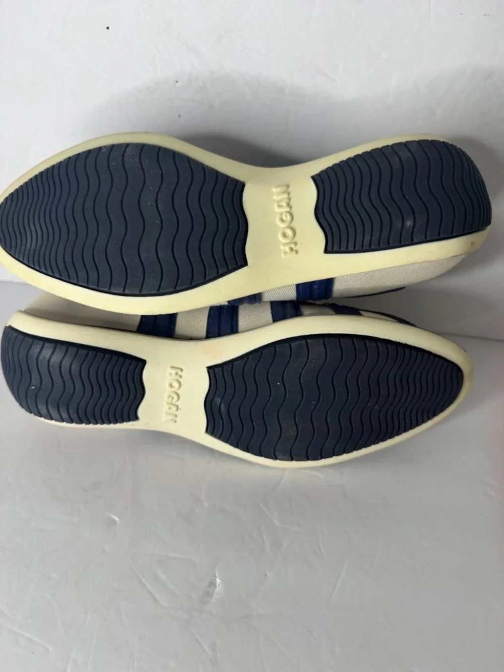 HOGAN Slip on Side Web Pull On Canvas Leather Blue White Sneakers EU 37 US 7 NIB